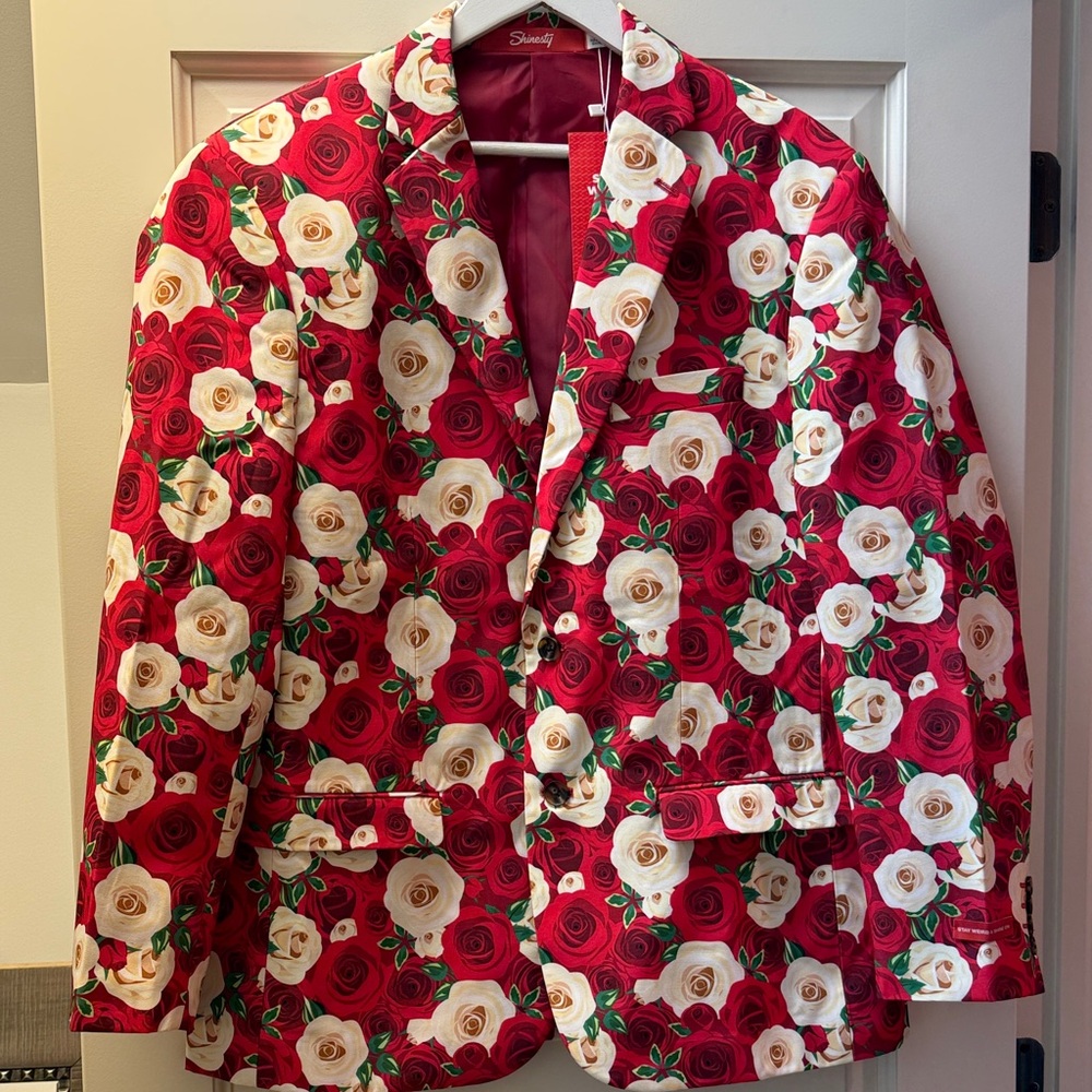 Floral Red and White Blazer